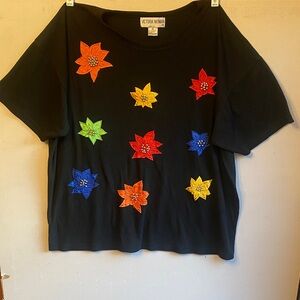 Black Tee with Vibrant Floral Design